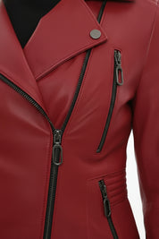 close-up-leather - Women's Biker Leather Jacket, Moto Jacket for Women, Handmade Leather Biker Jacket, Asymmetrical Zip Women's Jacket