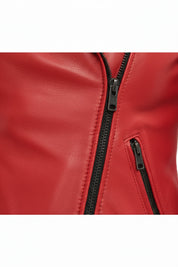 close-up-leather - Women's Biker Leather Jacket, Women's Moto Jacket, Red Leather Jacket, Handmade Biker Jacket