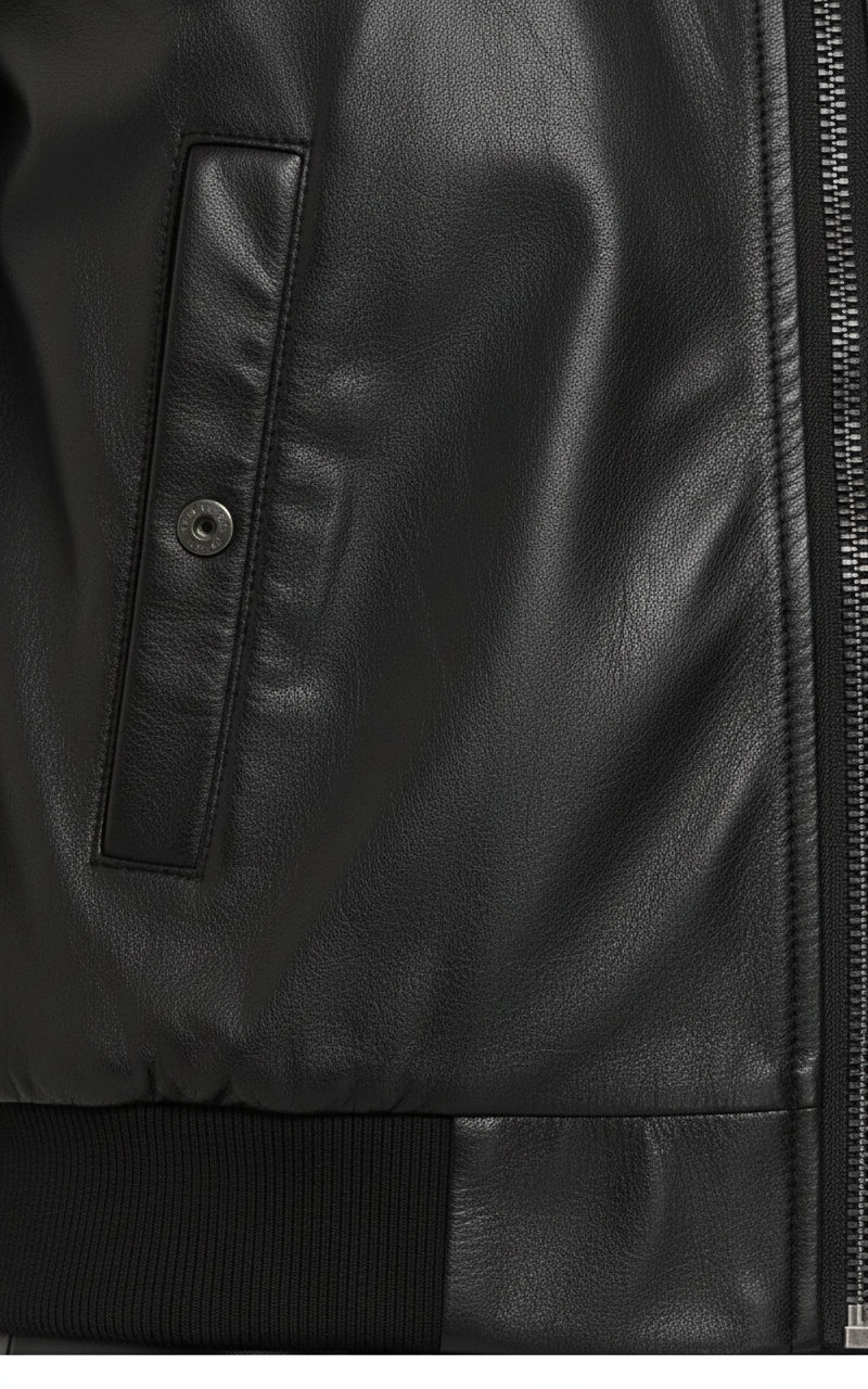 close-up-leather - Women's Bomber Leather Jacket, Women's Leather Bomber, Leather Jacket for Women, Smooth Leather Bomber Jacket