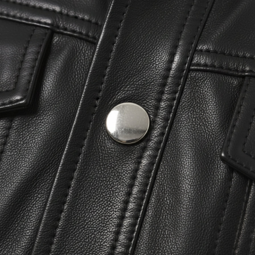 close-up-leather - Women's Cropped Black Leather Jacket with Buttoned Closure