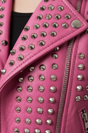 close-up-leather - Women's Gothic Pink Studded Leather Jacket