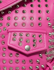 close-up-leather - Women's Hot Pink Studded Leather Moto Jacket