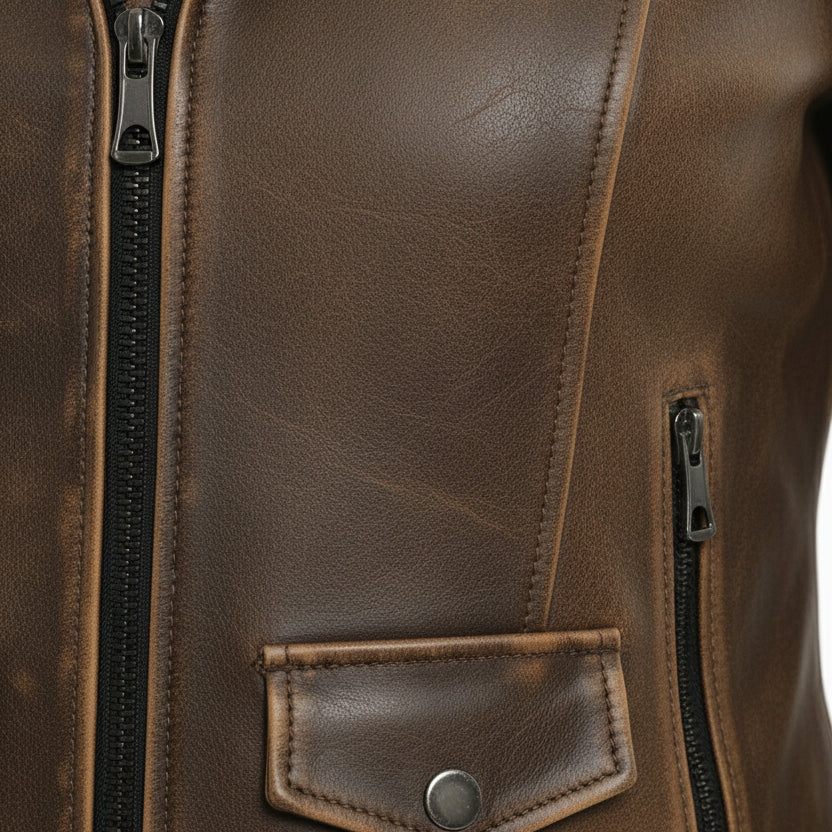 close-up-leather - Women's Moto Leather Jacket, Distressed Biker Jacket, Handmade Motorcycle Jacket, Vintage Leather Jacket