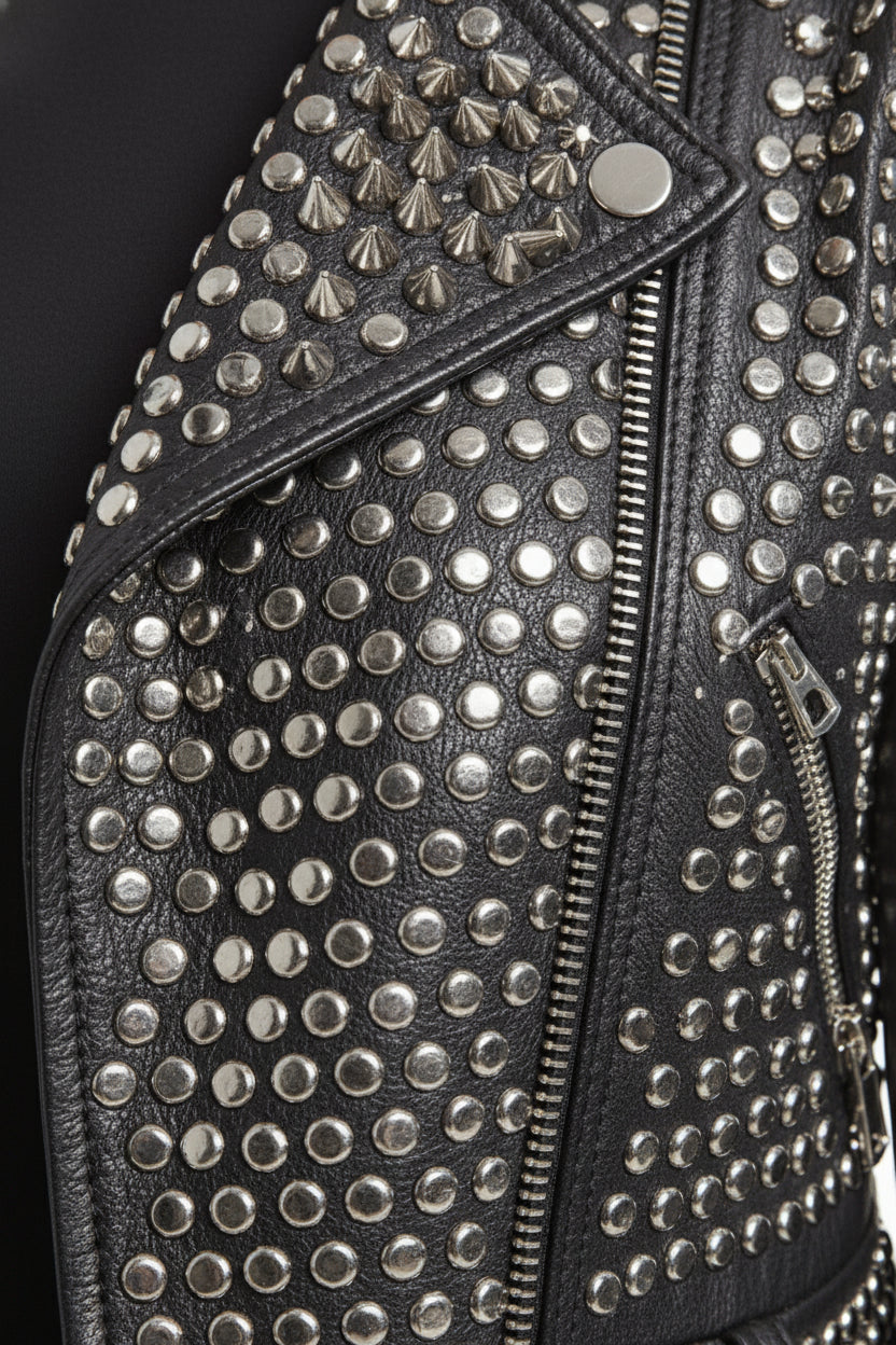close-up-leather - Women's Punk Spiked Studded Black Leather Jacket