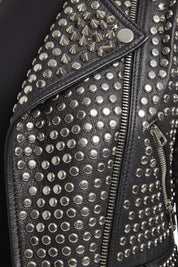 close-up-leather - Women's Punk Spiked Studded Black Leather Jacket