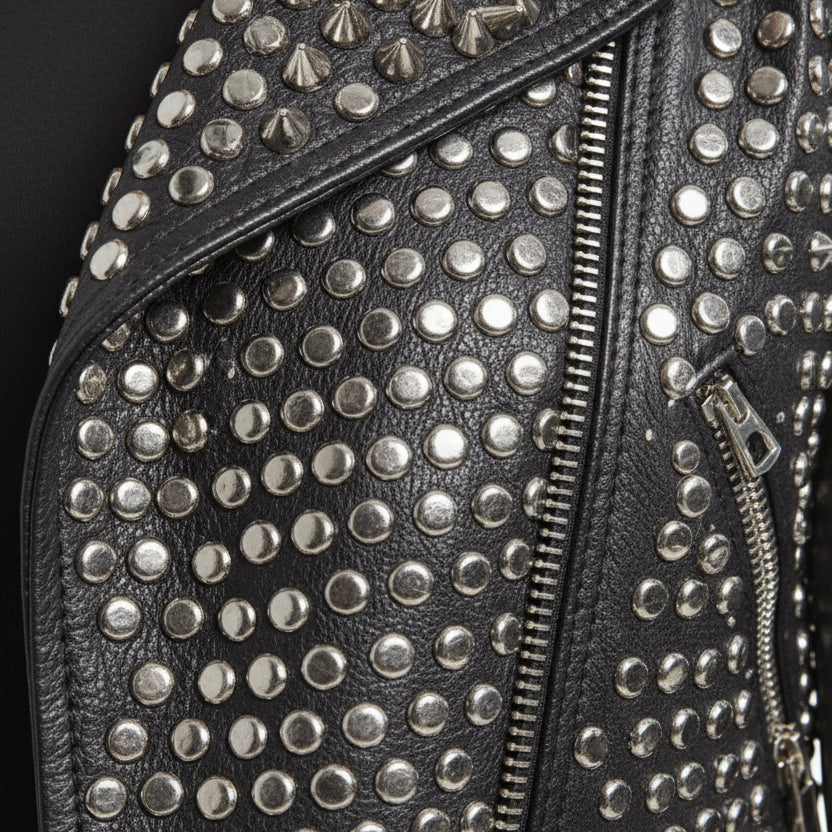 close-up-leather - Women's Punk Spiked Studded Black Leather Jacket