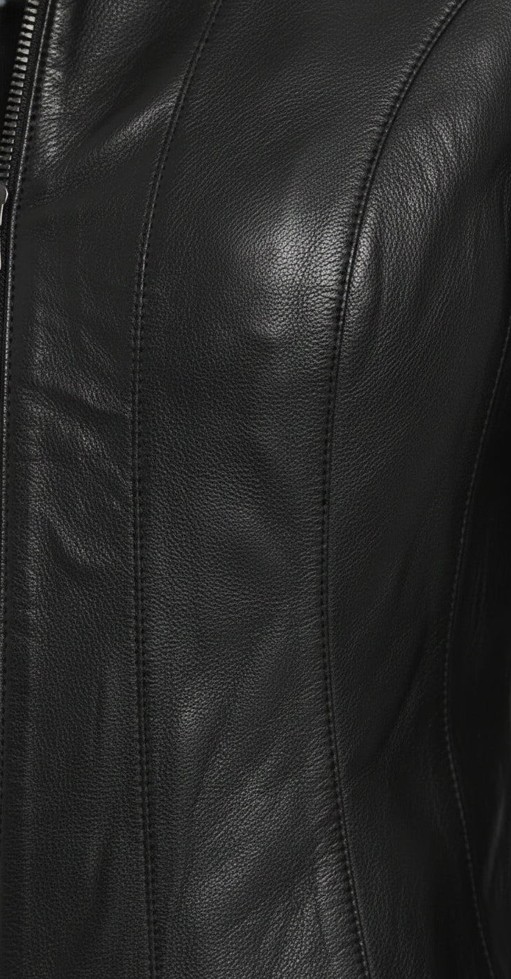 close-up-leather - Women's Racer Leather Jacket, Women's Moto Jacket, Leather Biker Jacket, Women's Motorcycle Jacket