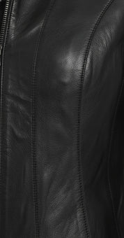 close-up-leather - Women's Racer Leather Jacket, Women's Moto Jacket, Leather Biker Jacket, Women's Motorcycle Jacket