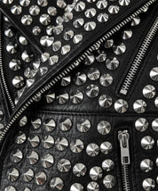 close-up-leather - Womens Rock star All over Silver Studded Cowhide Leather Moto Jacket