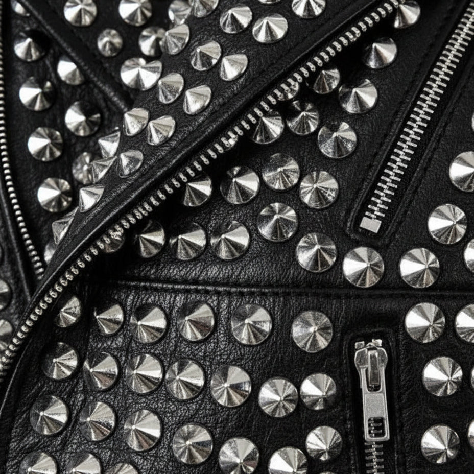 close-up-leather - Womens Rock star All over Silver Studded Cowhide Leather Moto Jacket