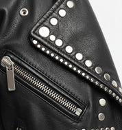 close-up-leather - Women's Stylish Black Leather Jacket with Silver Studs