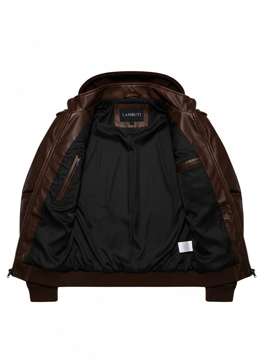 close-up-lining - Antique Brown Leather Fashion Jacket for Men, Winter Leather Apparel,