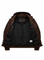 close-up-lining - Antique Brown Leather Fashion Jacket for Men, Winter Leather Apparel,