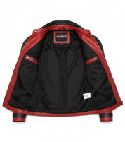 close-up-lining - Black and Red Leather Jacket for Bikers/ Racers, Leather Biker Jacket