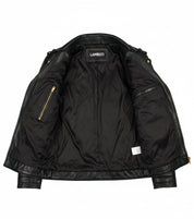 close-up-lining - Black Biker Leather Jacket For Mens, Mens Fashion Leather Jacket