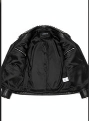 close-up-lining - Black Gothic Style Studded Leather Jacket for Men, Rock Punk Leather Jacket