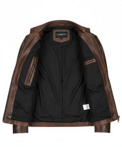 close-up-lining - Classic Men antique Brown leather bomber jacket, Men biker leather jacket