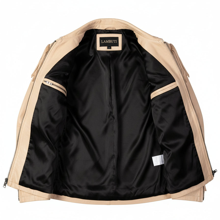 close-up-lining - Cowboy Leather Jacket,Western Men 1980' Cowboy Cream Color Fringe Jackets