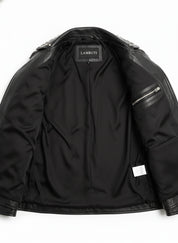 close-up-lining - Fashion Leather Silver Studded Real Soft Leather Biker Style Jacket For Men