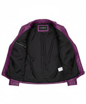 close-up-lining - Gothic Women Purple Leather Studded Biker Jacket, Women Biker Jacket