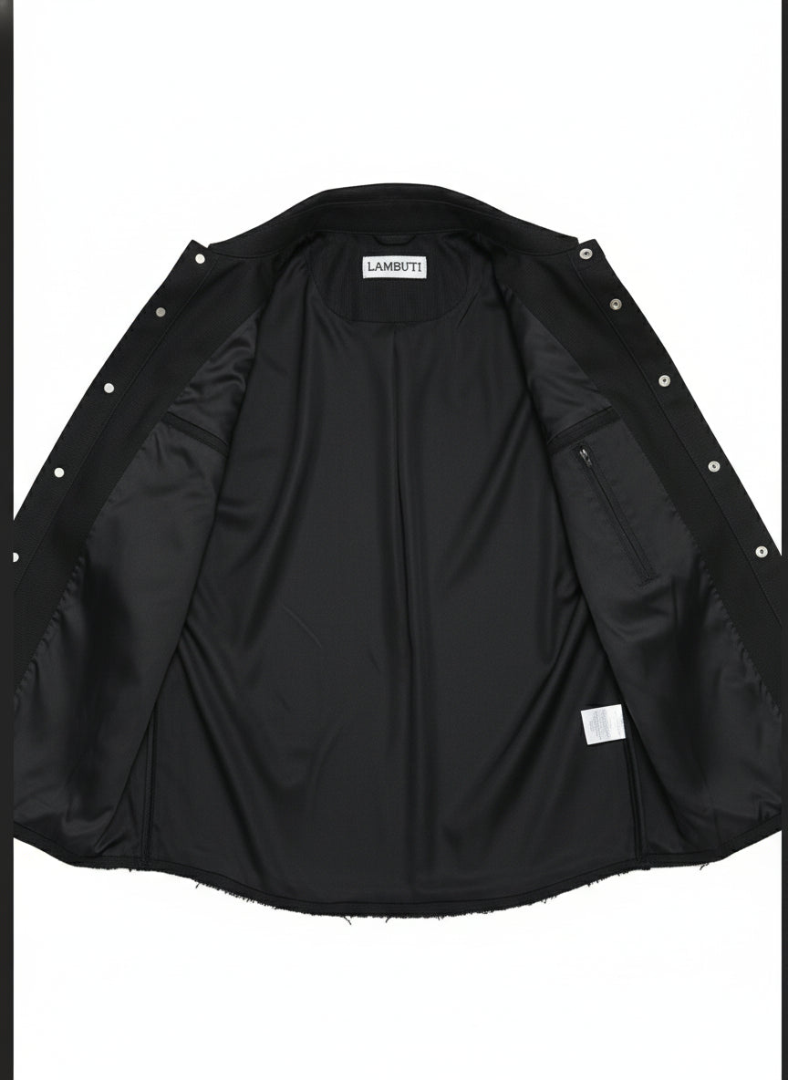 close-up-lining - Hand sewn men denim devil jacket, Satan skull printed denim jean jacket