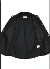 close-up-lining - Hand sewn men denim devil jacket, Satan skull printed denim jean jacket