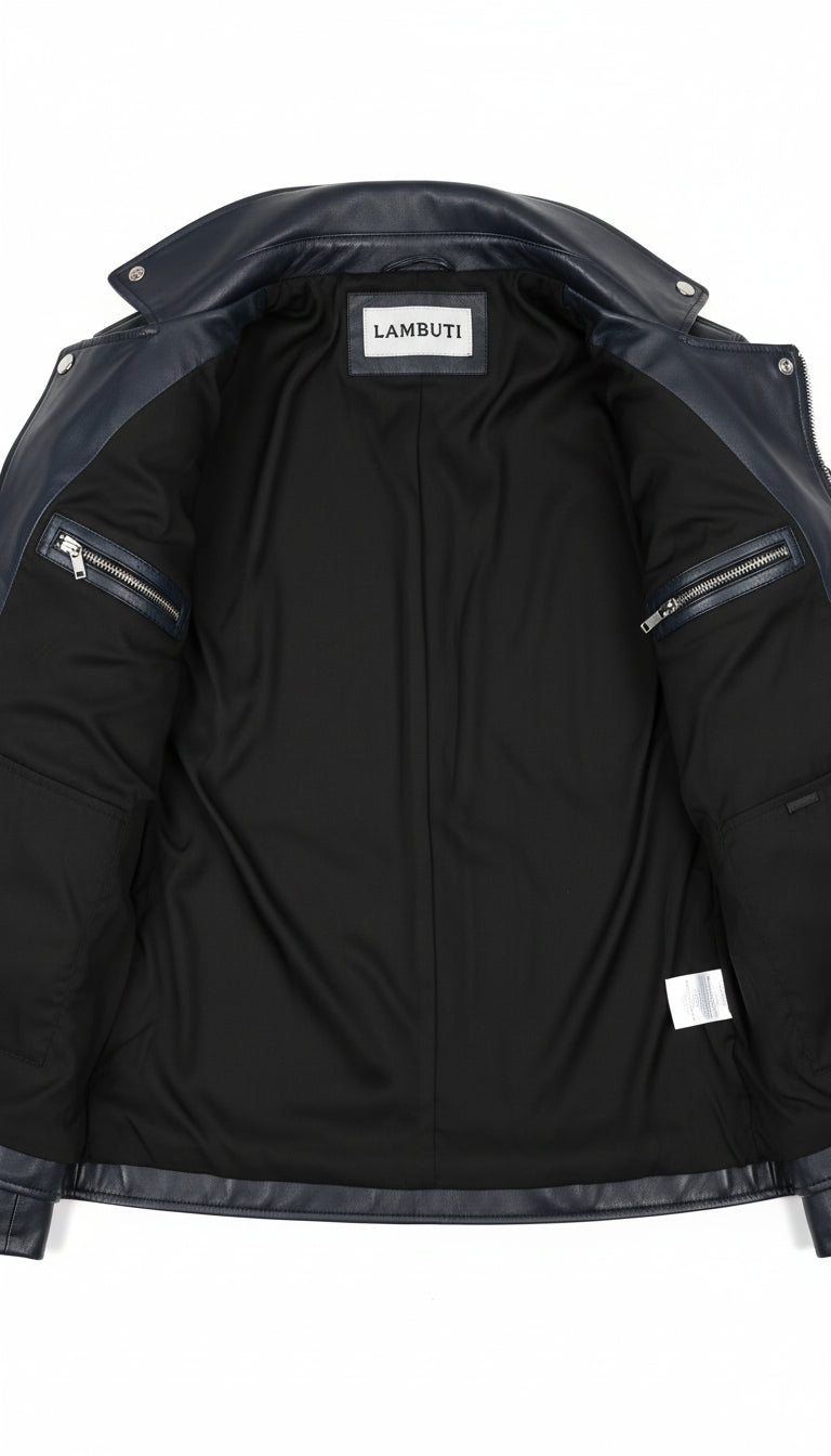 close-up-lining - Handmade Men Black Cowhide Fashion Leather Jacket, Leather Jackets For