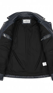 close-up-lining - Handmade Men Black Cowhide Fashion Leather Jacket, Leather Jackets For