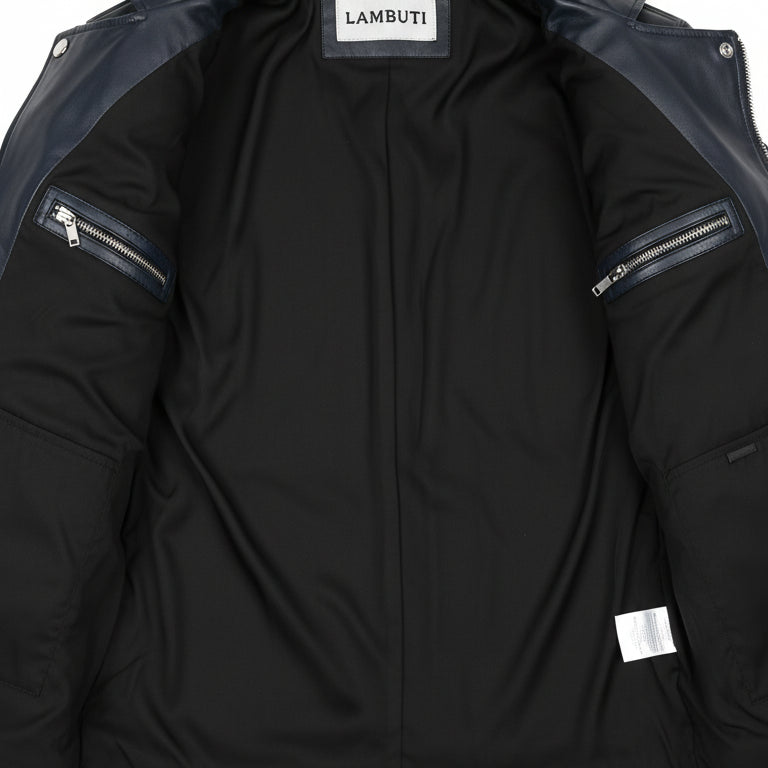 close-up-lining - Handmade Men Black Cowhide Fashion Leather Jacket, Leather Jackets For