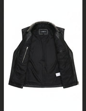close-up-lining - Handmade Men Black Leather Vest Style Jacket with stud work, Men Rock Punk