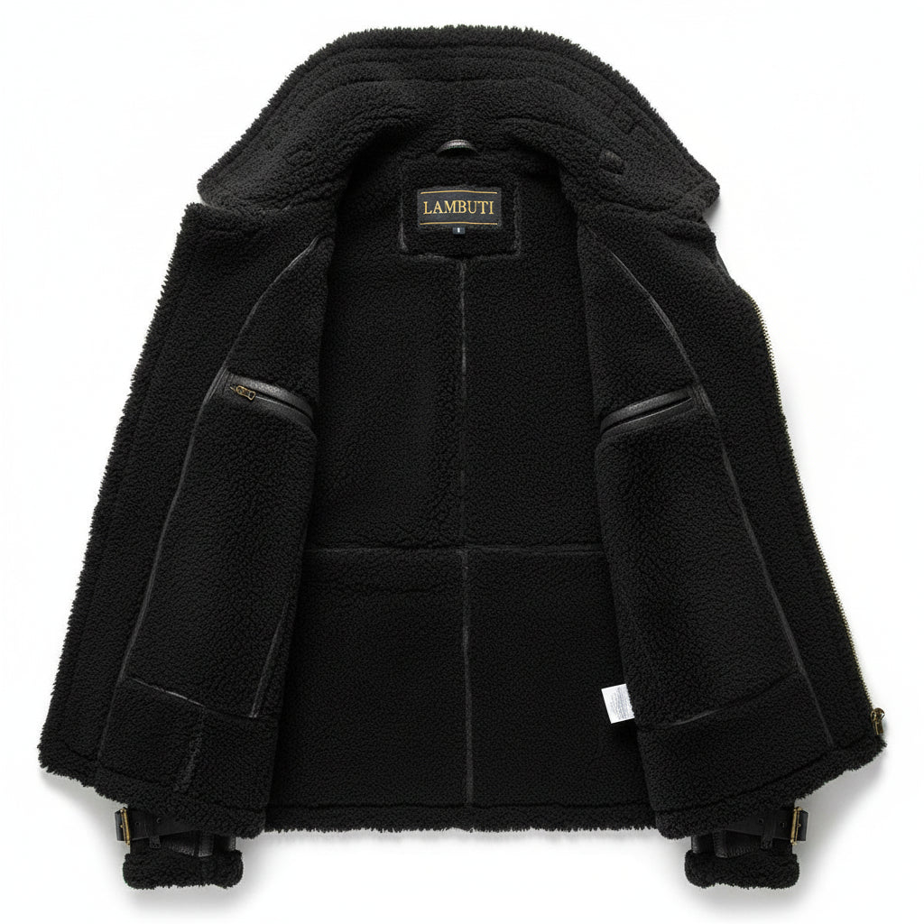 close-up-lining - Handmade Men Black Suede Leather Jacket , motorcycle fashion Jacket