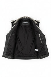 close-up-lining - Handmade Men Rock Punk Style Belted Leather Vest, Biker Studded Jacket