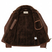 close-up-lining - Handmade Mens Antique brown Leather Jacket. Brown Fashion biker leather Jacket