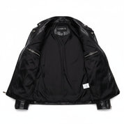 close-up-lining - Handmade Mens Black Leather Jacket, Men Black Biker Leather Jacket