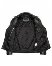 close-up-lining - Handmade Men's Black Studded Punk Style Black Biker Rock Design Jacket