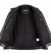 close-up-lining - Handmade Mens Two tone biker Jacket, Men black Brando motorcycle Jacket