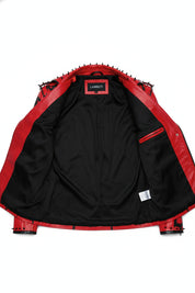 close-up-lining - Handmade Red Sinner leather jacket, men punk style fashion jacket