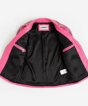 close-up-lining - Handmade women pink punk style jacket, leather gothic rivet rock jacket