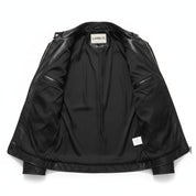 close-up-lining - Made to order Men black Slim fit leather jacket, black biker jacket for men