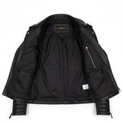close-up-lining - Man Black Motorcycle Fashion Leather Jacket Men Biker Style Fashion Jacket