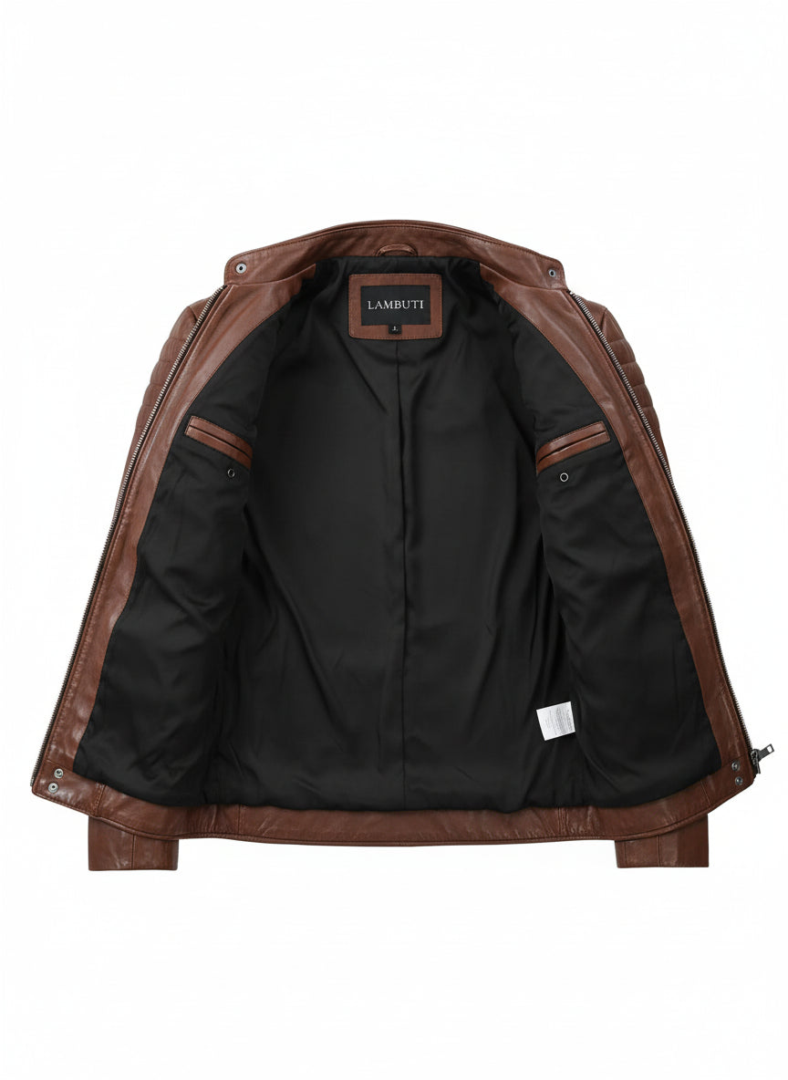 close-up-lining - Men antique Brown leather bomber jacket, Men biker leather jacket