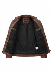 close-up-lining - Men antique Brown leather bomber jacket, Men biker leather jacket