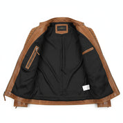 close-up-lining - Men antique brown leather jacket, Men tan brown biker leather jacket