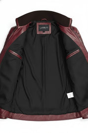 close-up-lining - Men Antique maroon color leather jacket, Men maroon biker jacket