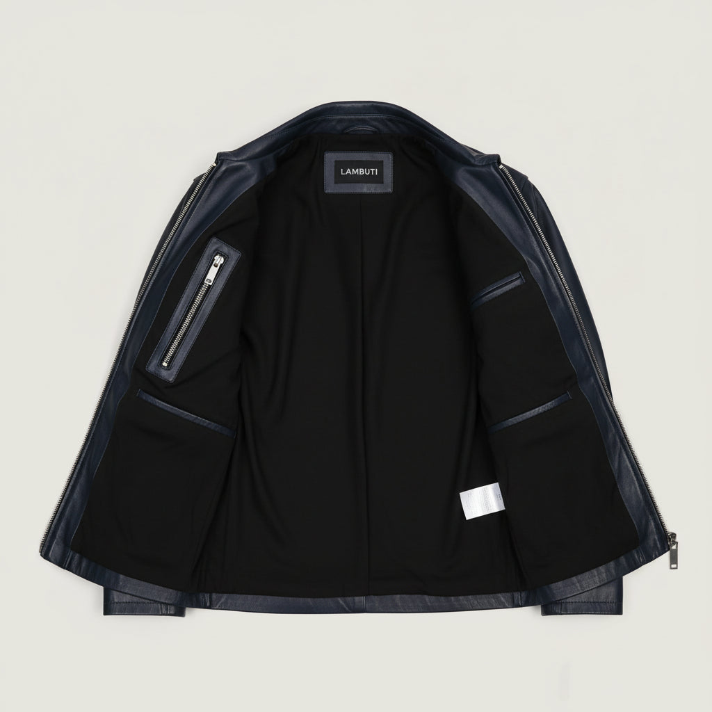 close-up-lining - Men Black biker leather jacket, Men black bober leather jacket, men jackets