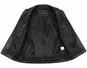 close-up-lining - Men Black biker leather jacket Men Black Slim fit motorcycle leather jacket