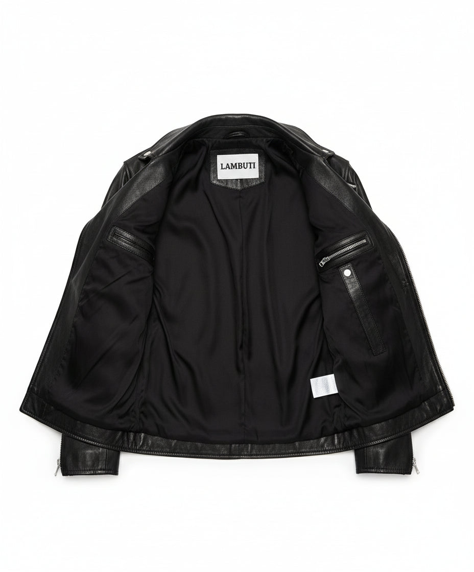 close-up-lining - Men black biker leather Jacket, Men motorcycle jacket, biker jacket for men