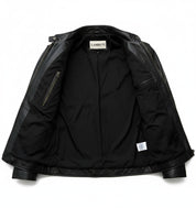 close-up-lining - Men Black Biker Leather Jacket, Men's Stylish Black Sheep Leather Biker Jacket