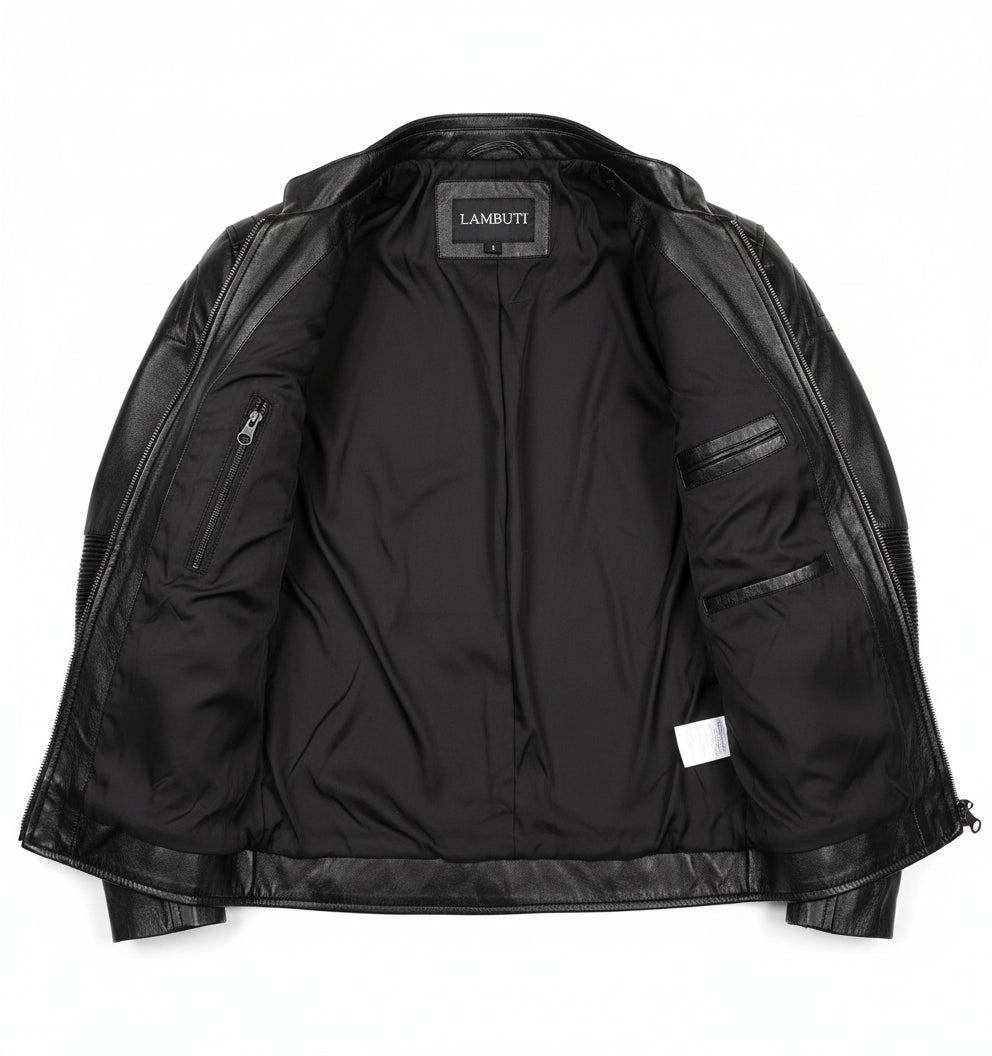 close-up-lining - Men black brando leather jacket, Black biker jacket, Motorcycle jacket mens