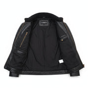 close-up-lining - Men Black Lamb Skin Quilted leather Jacket, Men black quilted biker jacket